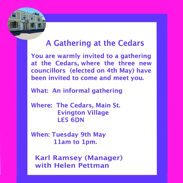 Come and meet your councillors for Evington ward on 9th May 2023